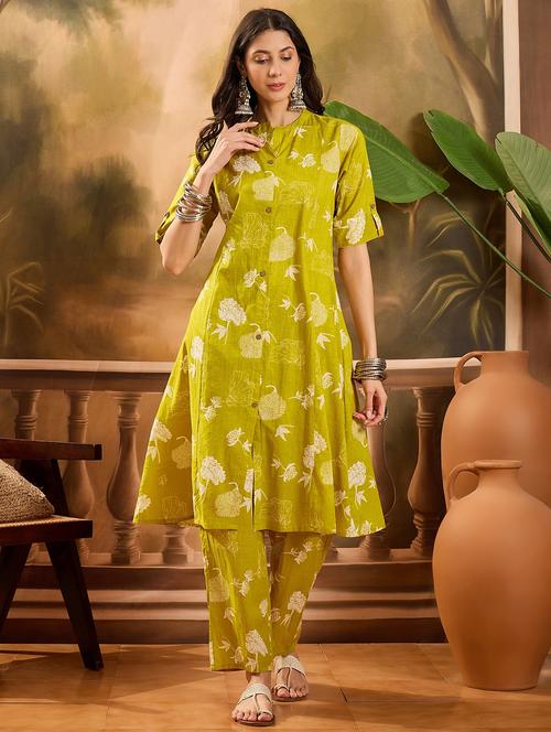 women printed roll up sleeve kurta pant set - 22026313 - Very Small Image - 1