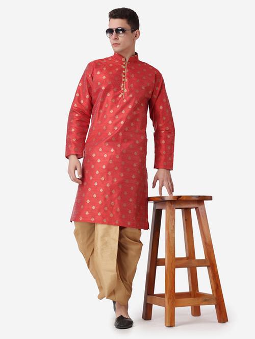 men self design mandarin neck dhoti kurta ethnic wear set - 22026678 - Very Small Image - 1