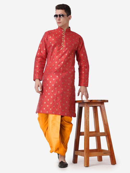 men self design mandarin neck dhoti kurta ethnic wear set - 22026679 - Very Small Image - 1
