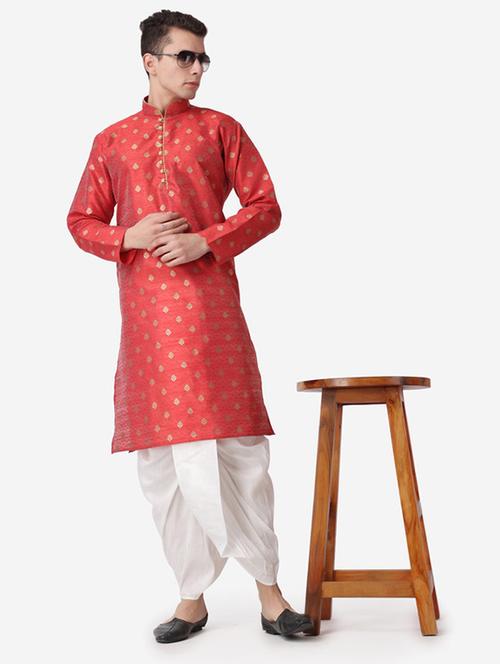 men self design mandarin neck dhoti kurta ethnic wear set - 22026680 - Very Small Image - 1