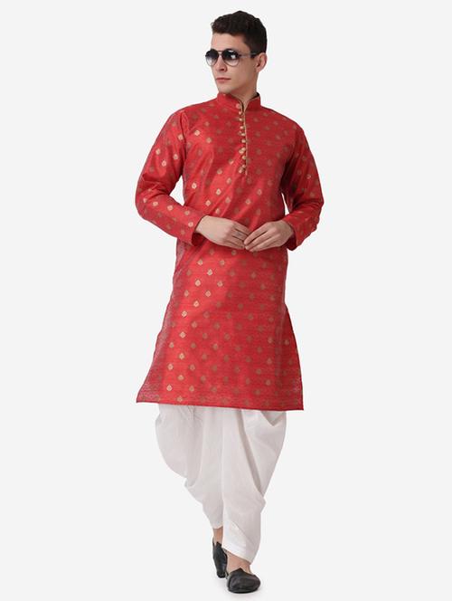 men self design mandarin neck dhoti kurta ethnic wear set - 22026704 - Very Small Image - 1