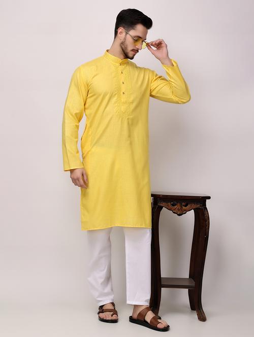 men solid mandarin neck kurta pyjama ethnic wear set - 22026711 - Very Small Image - 1