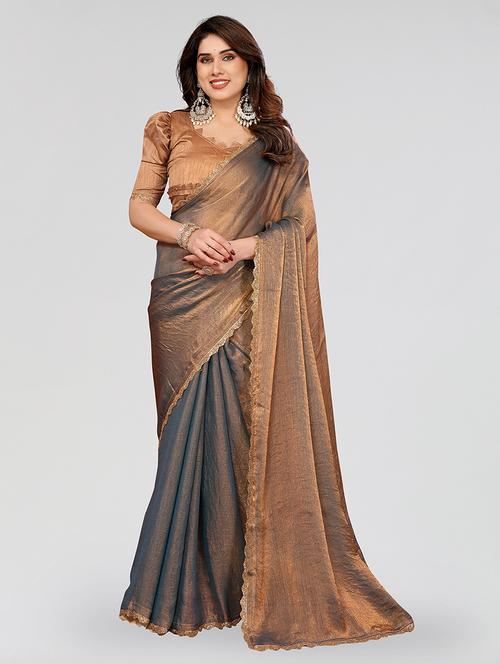 women solid with bordered embellished saree with blouse - 22027112 - Very Small Image - 1