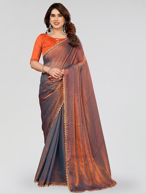 women solid with bordered embellished saree with blouse - 22027116 - Very Small Image - 1