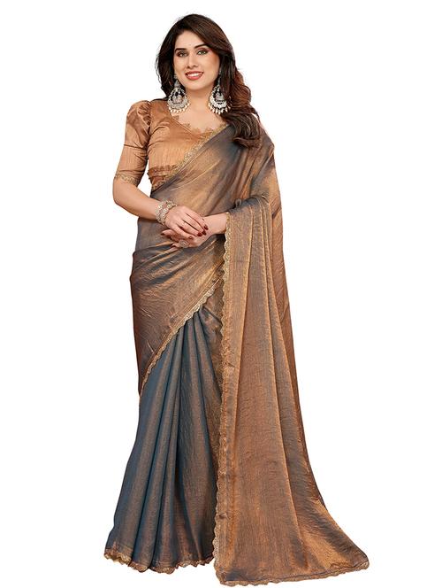 women solid with bordered embellished saree with blouse - 22027124 - Very Small Image - 1