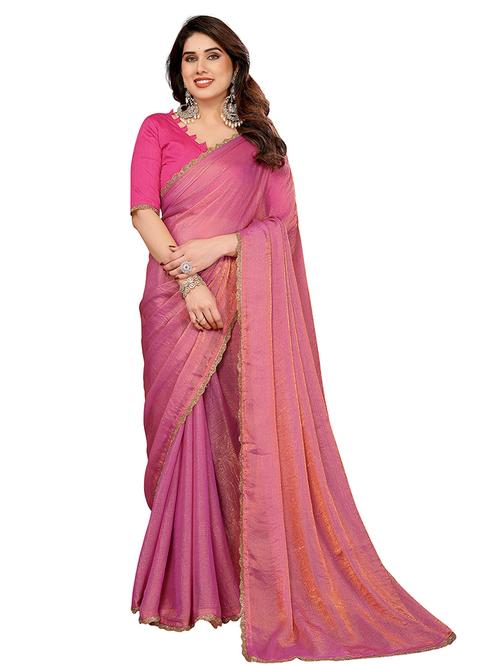 women solid with bordered embellished saree with blouse - 22027126 - Very Small Image - 1
