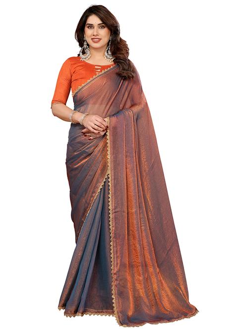 women solid with bordered embellished saree with blouse - 22027128 - Very Small Image - 1