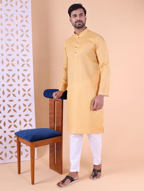 men solid mandarin neck kurta pyjama ethnic wear set - 22027370 - Very Small Image - 1