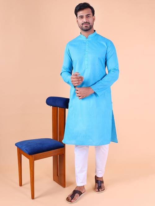 men solid mandarin neck kurta pyjama ethnic wear set - 22027372 - Very Small Image - 1