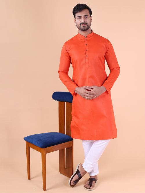 men solid mandarin neck kurta pyjama ethnic wear set - 22027373 - Very Small Image - 1