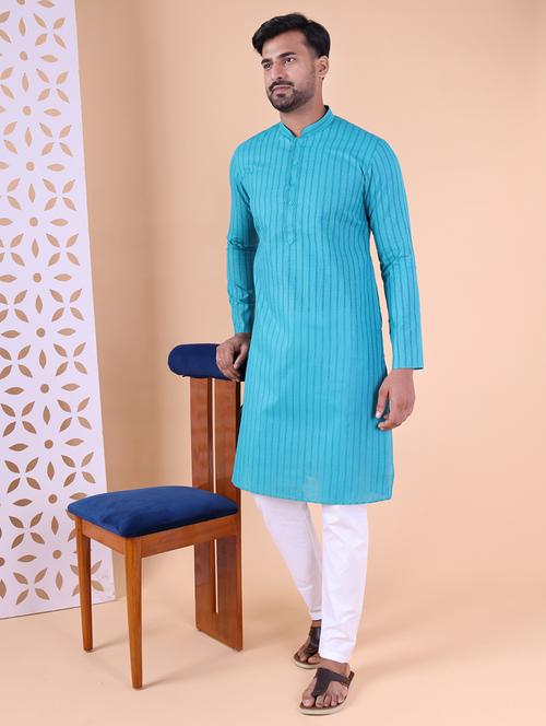 men striped mandarin neck kurta pyjama ethnic wear set - 22027374 - Very Small Image - 1