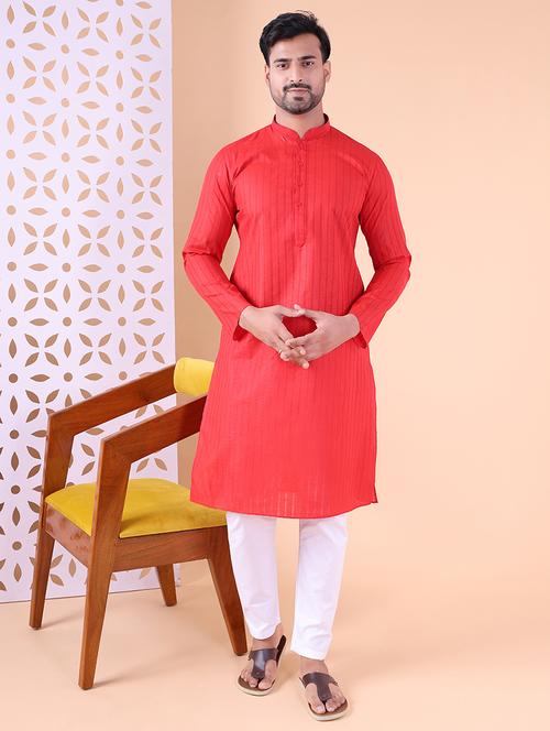 men striped mandarin neck kurta pyjama ethnic wear set - 22027375 - Very Small Image - 1