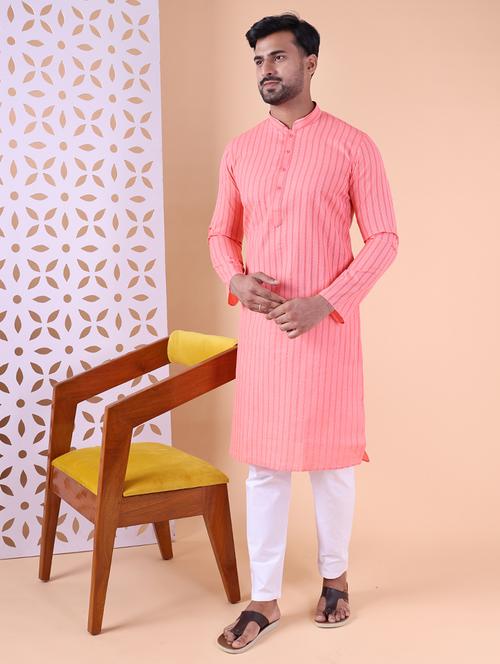 men striped mandarin neck kurta pyjama ethnic wear set - 22027376 - Very Small Image - 1