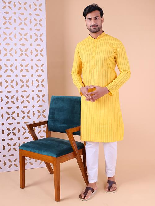 men striped mandarin neck kurta pyjama ethnic wear set - 22027377 - Very Small Image - 1