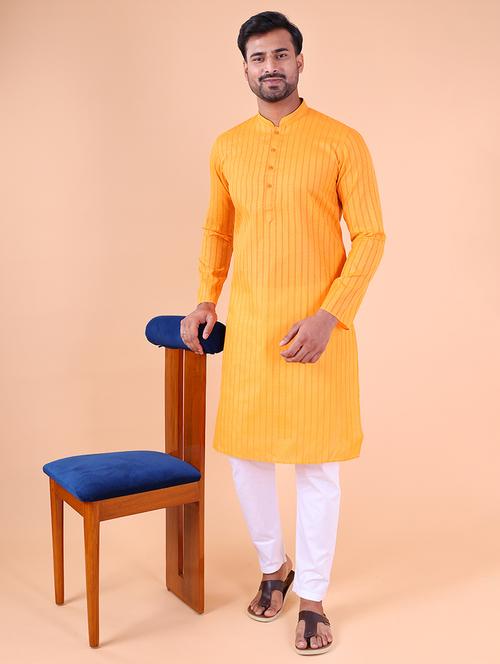 men striped mandarin neck kurta pyjama ethnic wear set - 22027378 - Very Small Image - 1