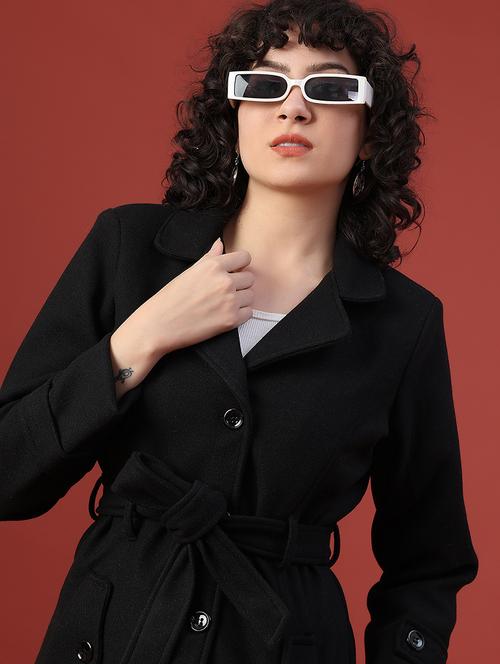 women solid lapel neck long sleeve regular coat - 22028269 - Very Small Image - 1