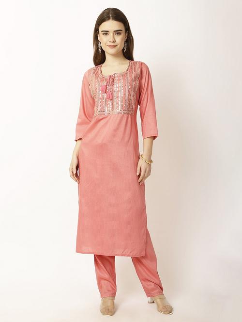 women embroidered three quarter sleeve kurta pant set - 22028342 - Very Small Image - 1