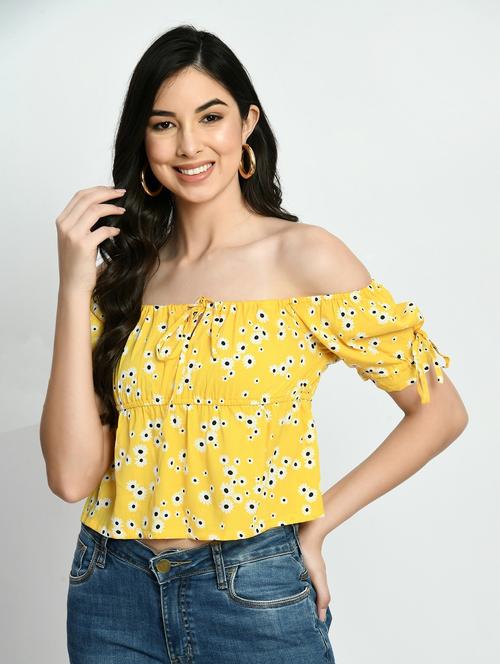 women floral print off shoulder crop top - 22028371 - Very Small Image - 1