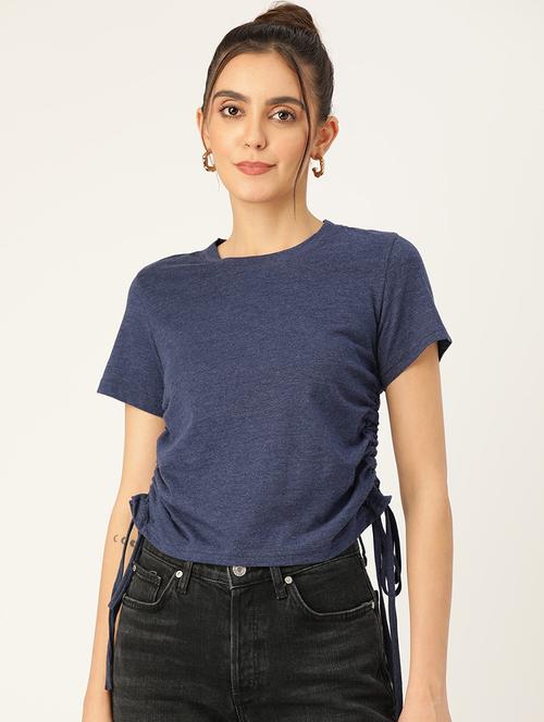 women solid short sleeve ruched top - 22028451 - Very Small Image - 1