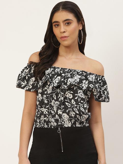 women printed off shoulder crop top - 22028463 - Very Small Image - 1