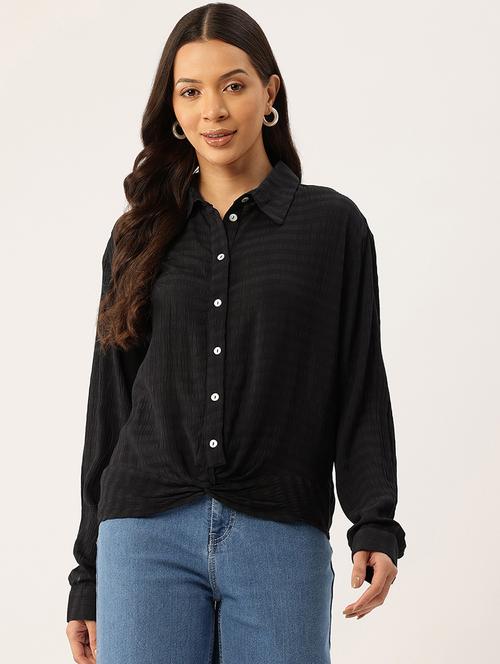 Women Black Solid Collared Long Sleeve Shirt - 22028538 - Very Small Image - 1