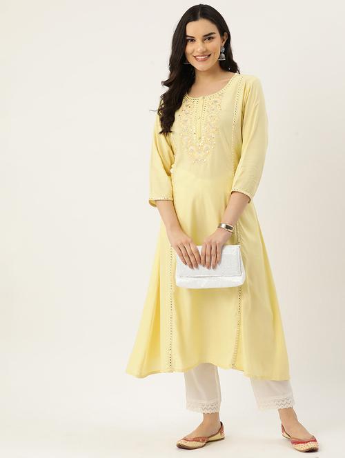 women embroidered three quarter sleeve a-line kurta - 22028804 - Very Small Image - 1