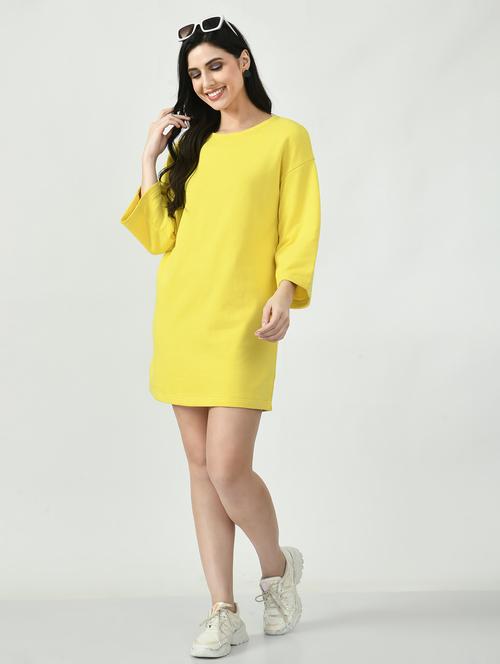 women yellow solid long sleeve t-shirt dress - 22028874 - Very Small Image - 1