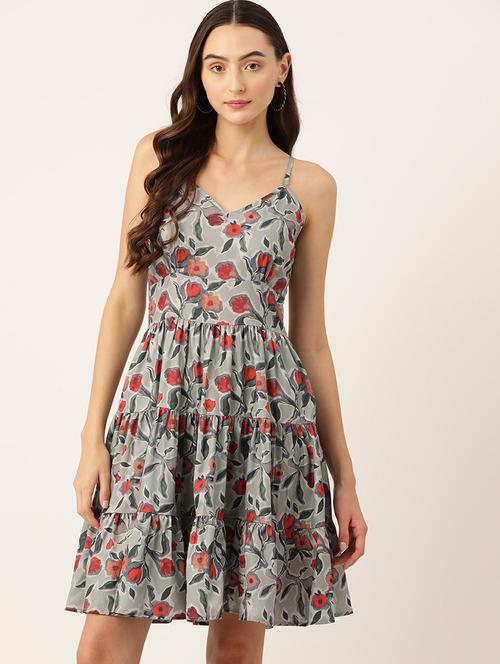 women printed shoulder strap tiered dress - 22028942 - Very Small Image - 1
