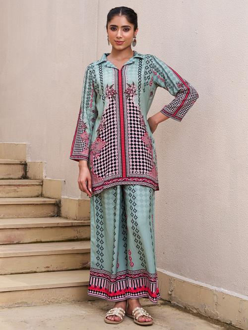 women printed long sleeve ethnic co-ord set - 22029089 - Very Small Image - 1