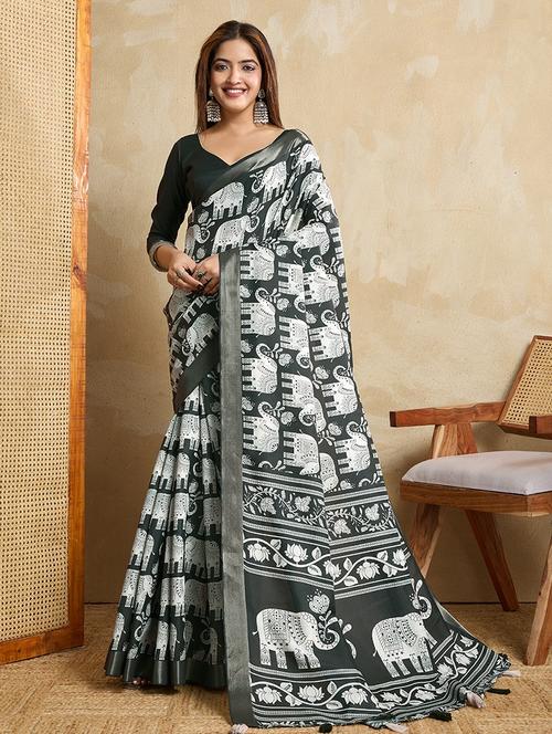 women printed casual wear saree with blouse - 22029999 - Very Small Image - 1