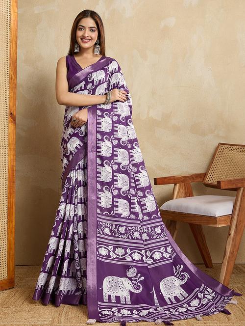 women printed casual wear saree with blouse - 22030000 - Very Small Image - 1