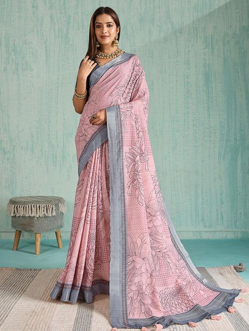 women floral printed bordered saree with blouse - 22030023 - Very Small Image - 1