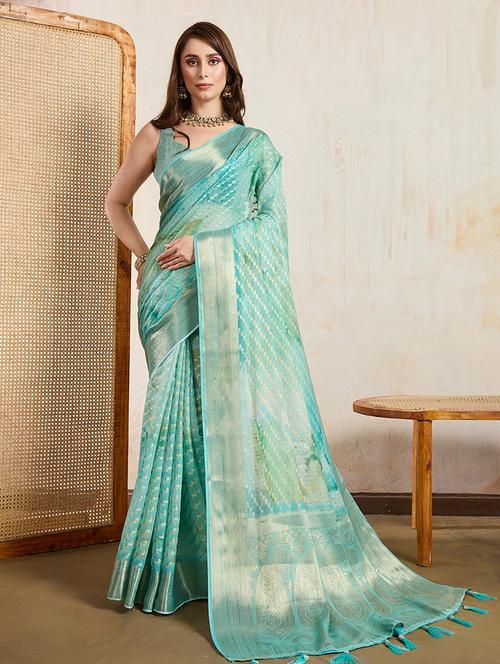 women printed bordered saree with blouse - 22030025 - Very Small Image - 1