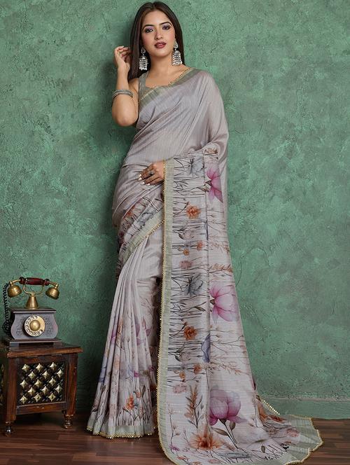 women floral printed saree with blouse - 22030036 - Very Small Image - 1