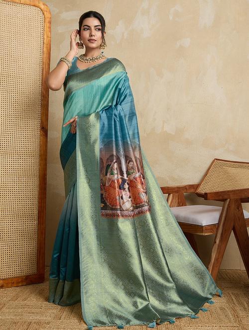 women printed bordered saree with blouse - 22030038 - Very Small Image - 1