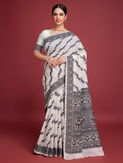 women self design bordered saree with blouse - 22030048 - Very Small Image - 1