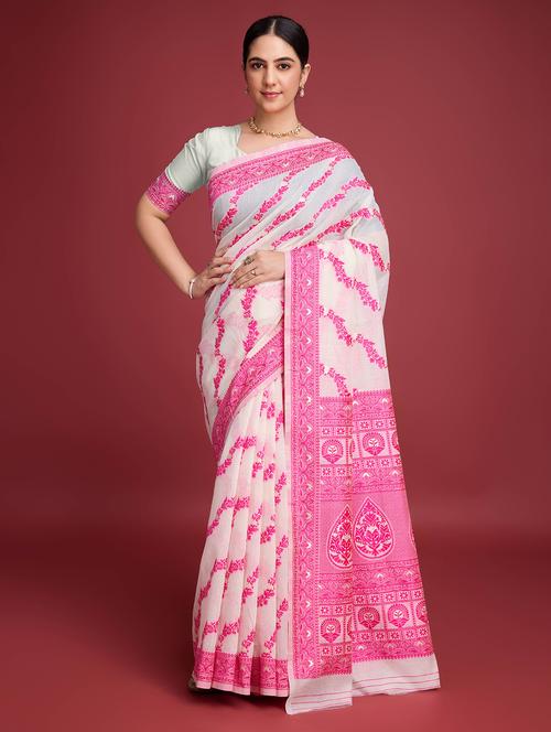 women self design bordered saree with blouse - 22030050 - Very Small Image - 1