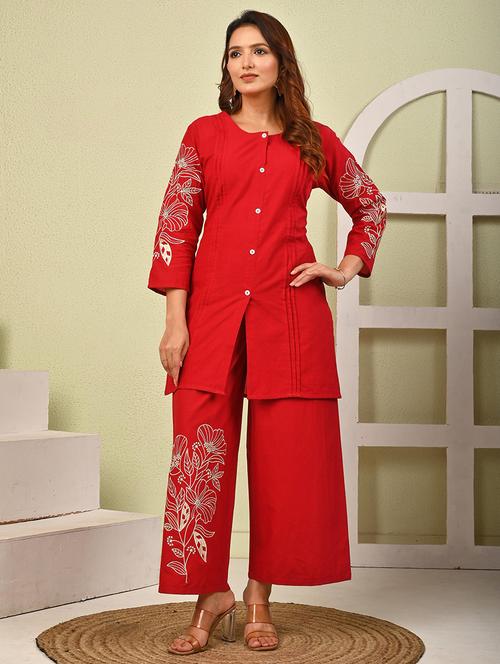 women floral three quarter sleeve ethnic co-ord set - 22030235 - Very Small Image - 1