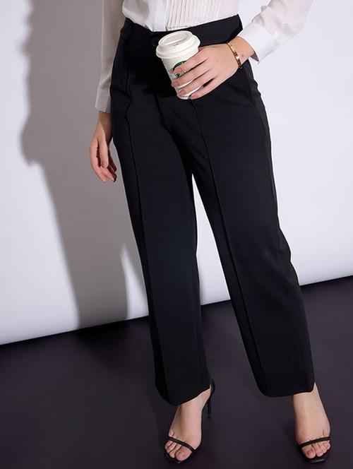 women solid high rise straight trouser - 22030544 - Very Small Image - 1