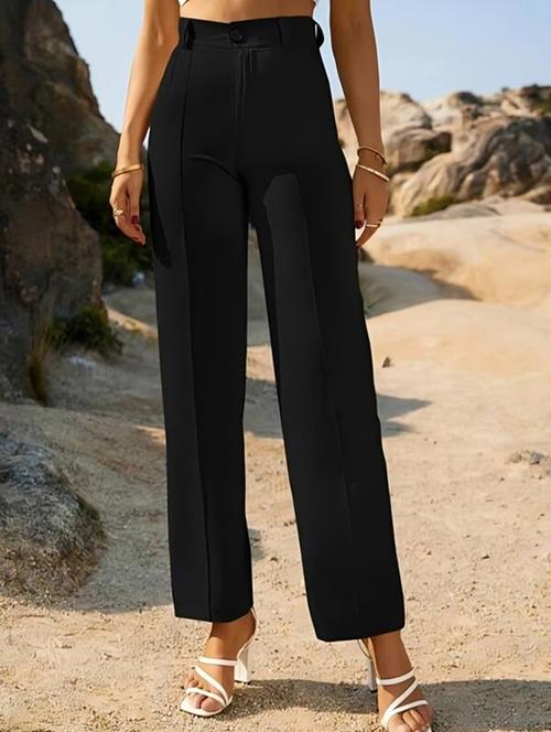 women solid high rise straight trouser - 22030545 - Very Small Image - 1