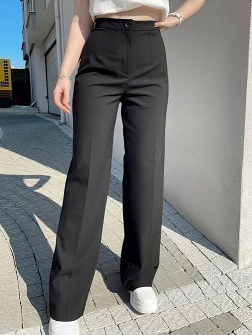 women solid high rise straight trouser - 22030557 - Very Small Image - 1