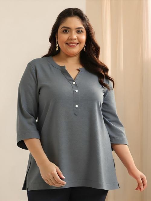women solid three quarter sleeve tunic - 22030562 - Very Small Image - 1