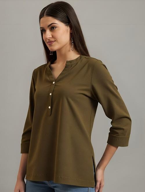 women solid three quarter sleeve tunic - 22030572 - Very Small Image - 1