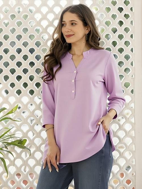 women solid three quarter sleeve tunic - 22030577 - Very Small Image - 1