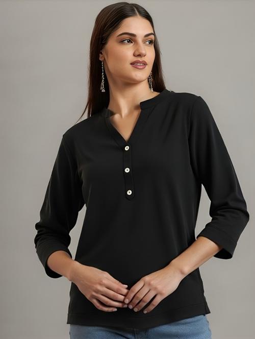 women solid three quarter sleeve tunic - 22030583 - Very Small Image - 1