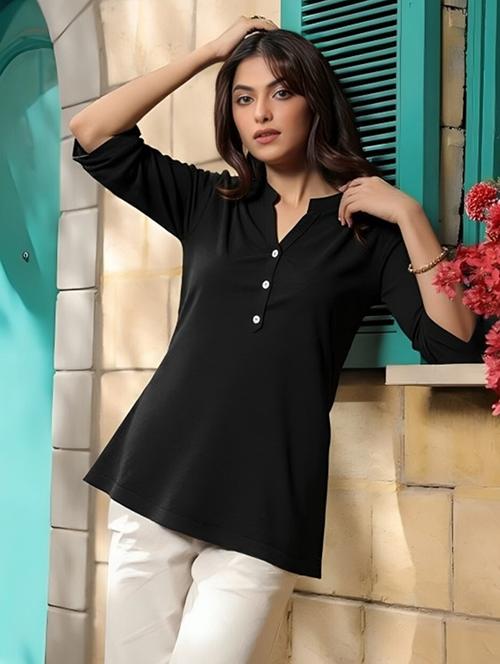 women solid three quarter sleeve tunic - 22030590 - Very Small Image - 1