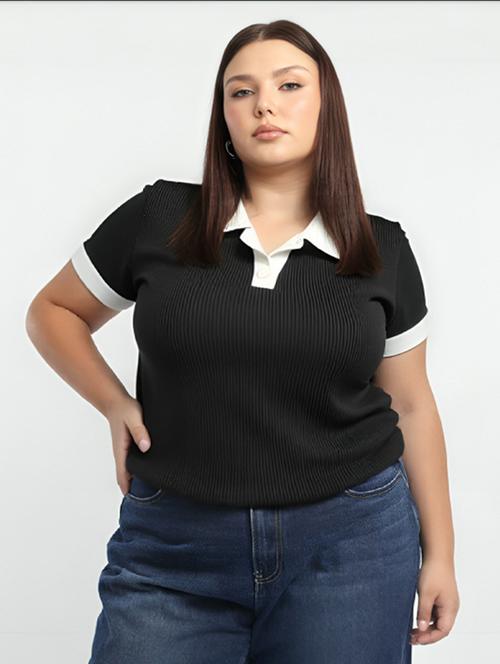 women plus size solid crop polo t-shirt - 22030672 - Very Small Image - 1