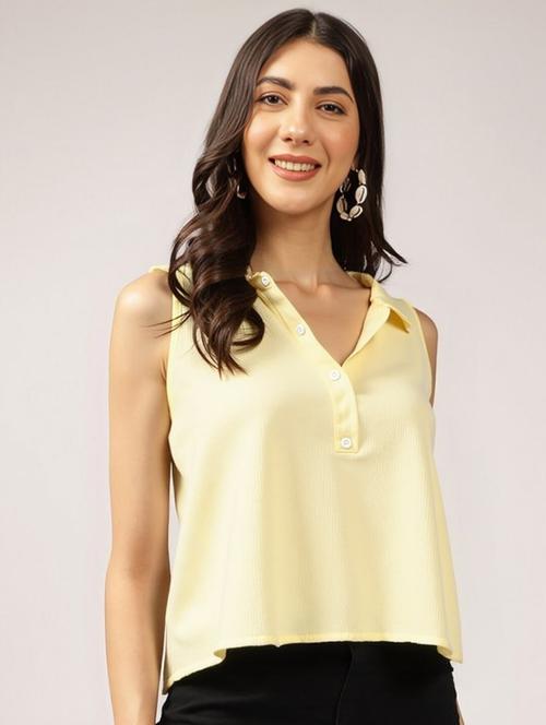 women solid collared regular fit top - 22030701 - Very Small Image - 1