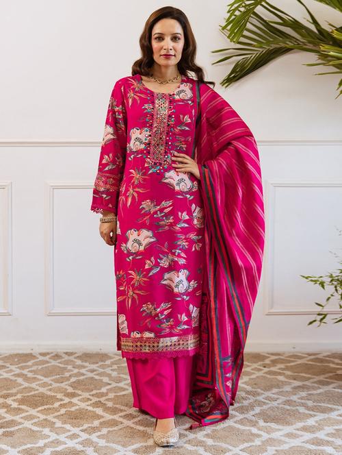 women floral long sleeve kurta palazzo with dupatta set - 22030925 - Very Small Image - 1