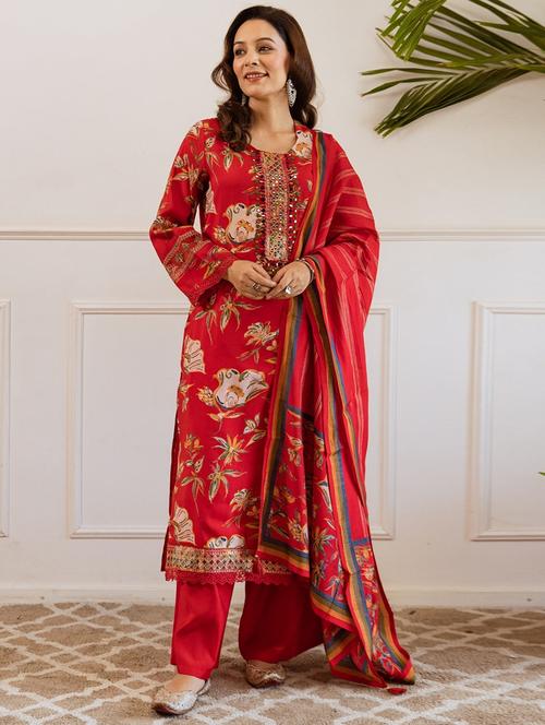 women floral long sleeve kurta palazzo with dupatta set - 22030926 - Very Small Image - 1